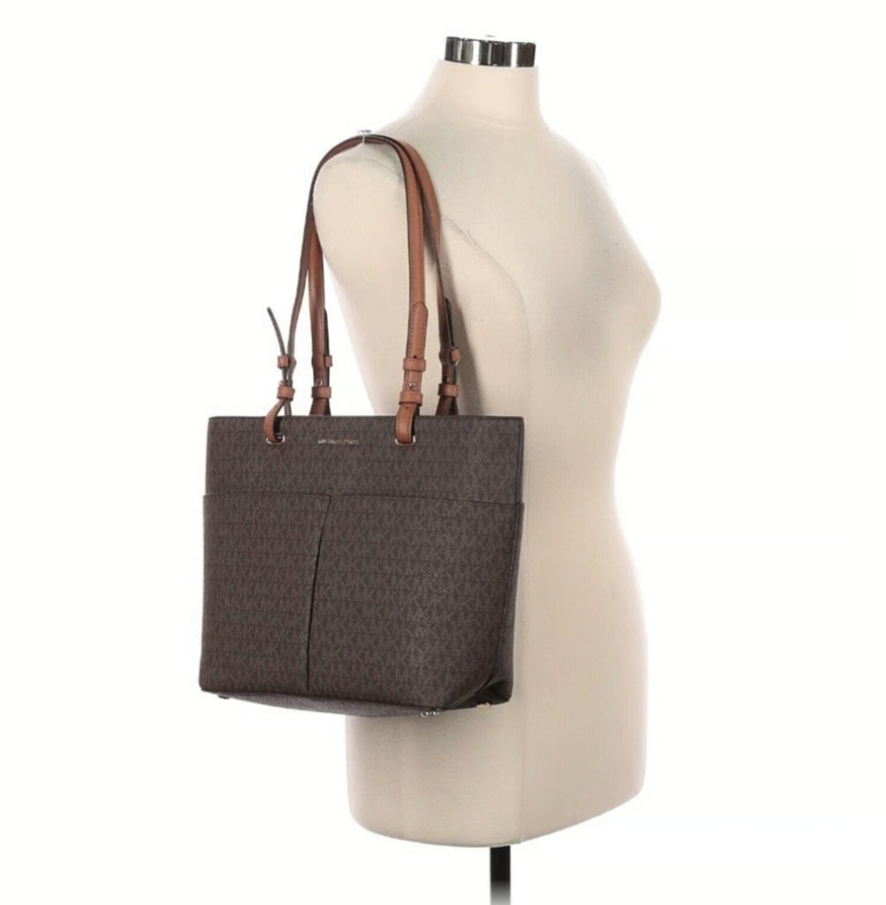 Michael Kors Bedford Medium Logo Tote Bag Brown/Acorn Signature Canvas Monogram